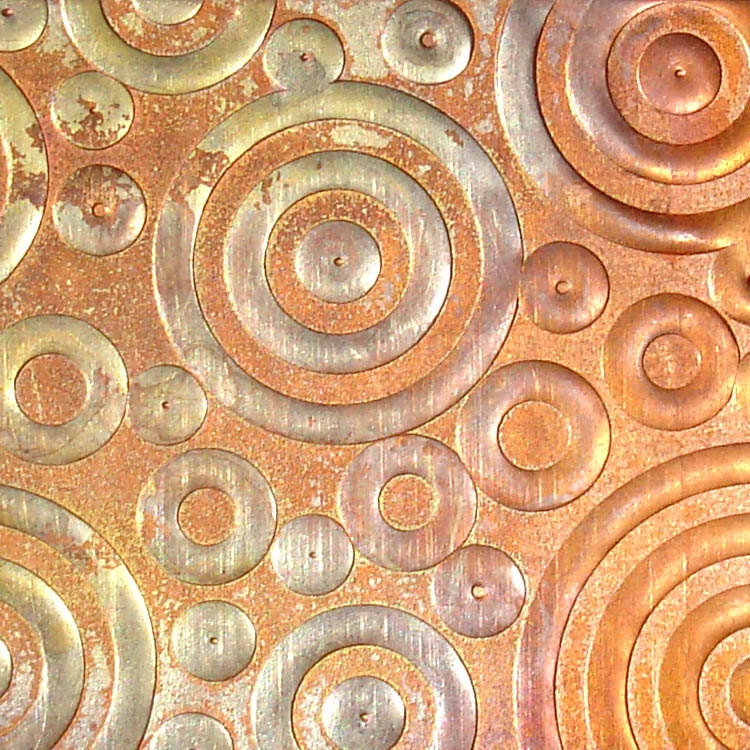 Textured Copper Sheet Metal, Circles and Dots, 26 gauge, 6" x 1.375" (C268)