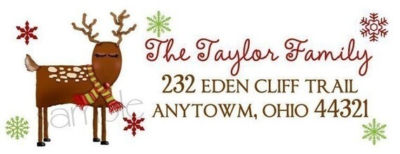 Return Address Labels, Whimsical Deer, Deer, Snowflakes, Christmas, Holiday, stickers, labels, seals, envelope seals, custom, set of 60 Il_570xn