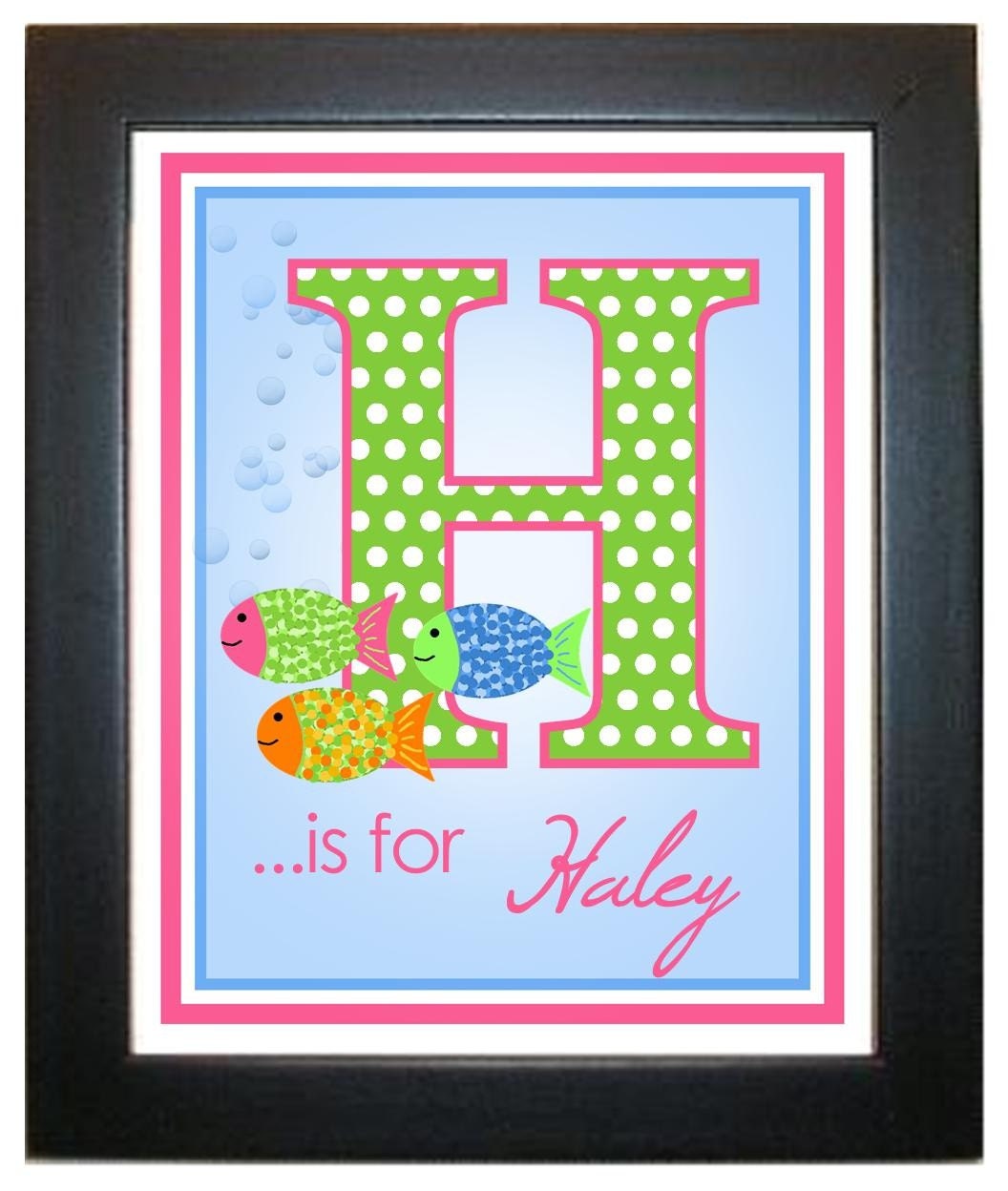 Personalized Wall Prints, 8 x 10, Wall Art, Fish, Ocean, Under the Sea,Name, Initial, Children, Kids, Bedroom, Playroom, Artwork Il_570xn