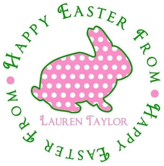 Easter Stickers, Easter Bunny, Favor labels, gift stickers, Polka Dot Bunny, Custom Color, Set of 12 Il_570xn