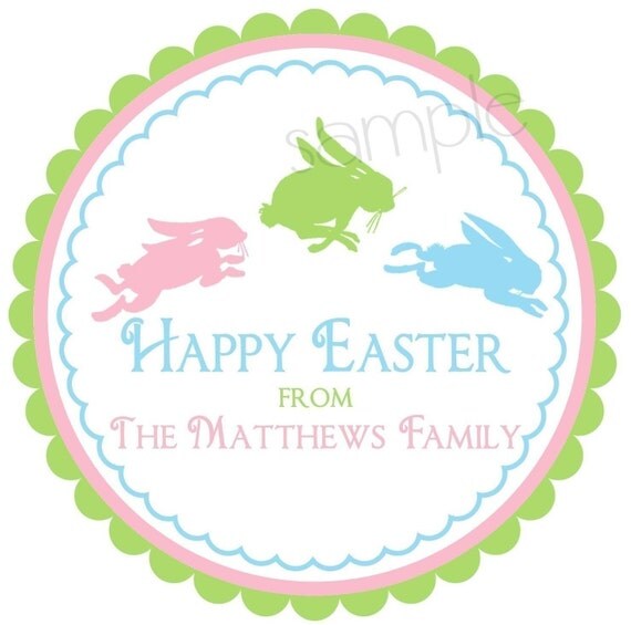 Easter Stickers, Jumping Bunnies, Easter, favor labels, gift stickers, Labels, Seals, Favor, Set of 12 Il_570xn