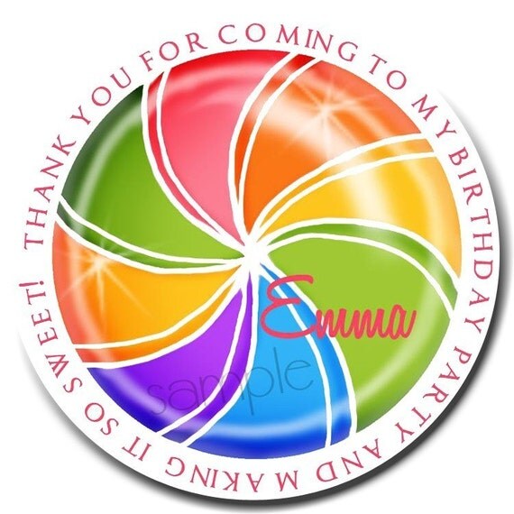 Personalized candy Stickers, Sweet Candy Swirl, Sweet, Treat, Candy, Favor, Lollipop, Favor Stickers, Birthday, Set of 12 Il_570xn