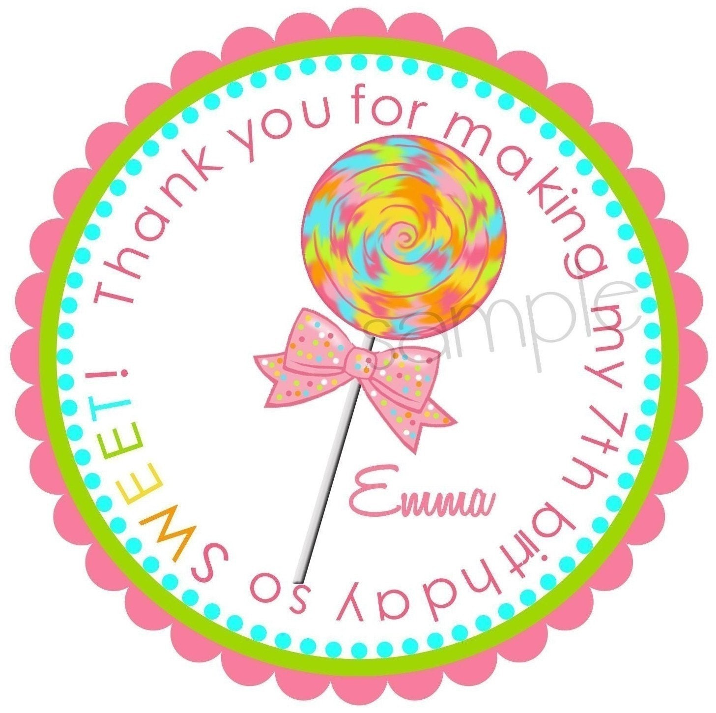 Personalized Stickers, Swirly Lollipop, Candy, Treat, Favor, Labels, Seals, Birthday, Children, set of 12 Il_570xn