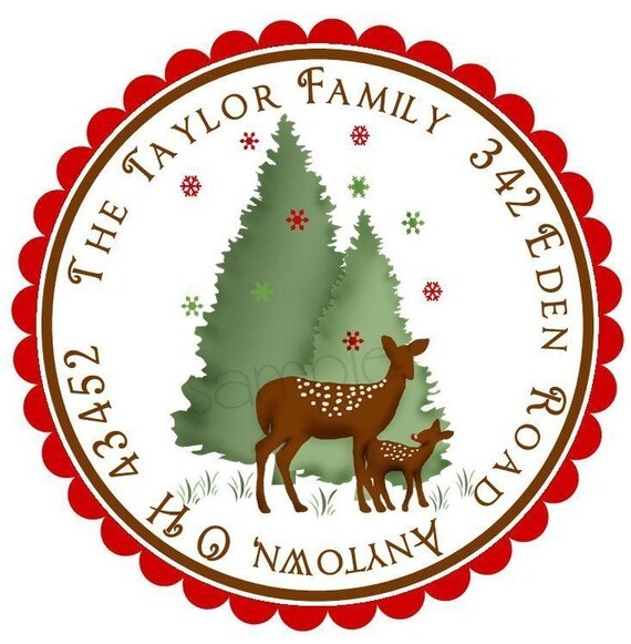 Christmas Stickers, Deer, Fawn, Doe, Christmas tree, Snowflakes, Family, Gift Stickers, Holiday, Labels, Tags, Seals, Favor, Set of 12 Il_570xn