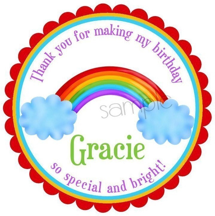 Rainbow Stickers, Rainbow, Birthday party, favor stickers, Clouds, Summer, Labels, Seals, Birthday, Children, Kids, party, set of 12 Il_570xn