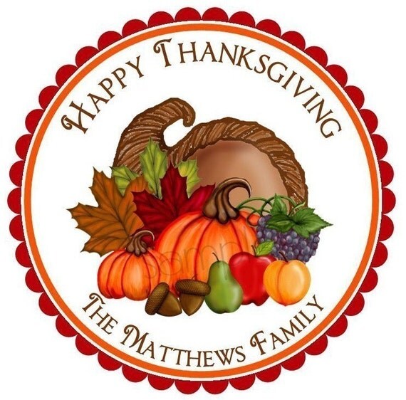 Thanksgiving stickers, Cornucopia, Thanksgiving, fruit, acorns, fall leaves, pumpkins,pear, labels, tags, seals, favor, holiday, set of 12 Il_570xn