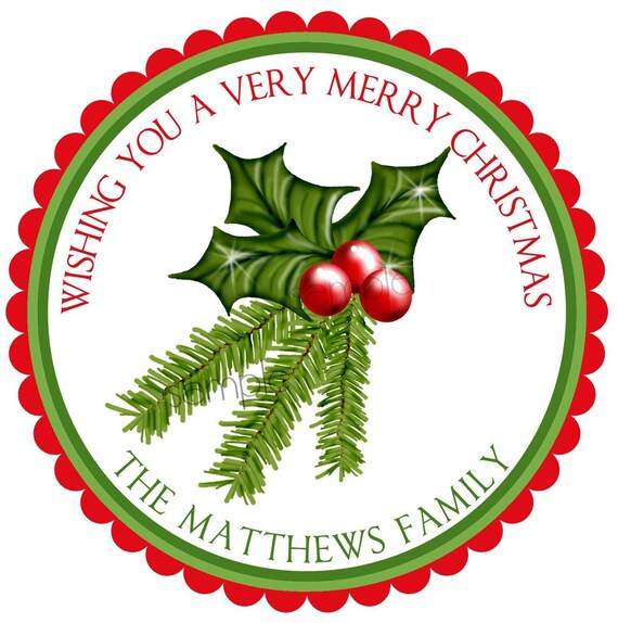 Christmas Stickers, Pine and Holly Berries, Holiday, Christmaslabels , Gift stickers, Labels, Seals, Favor,set of 1 Il_570xn
