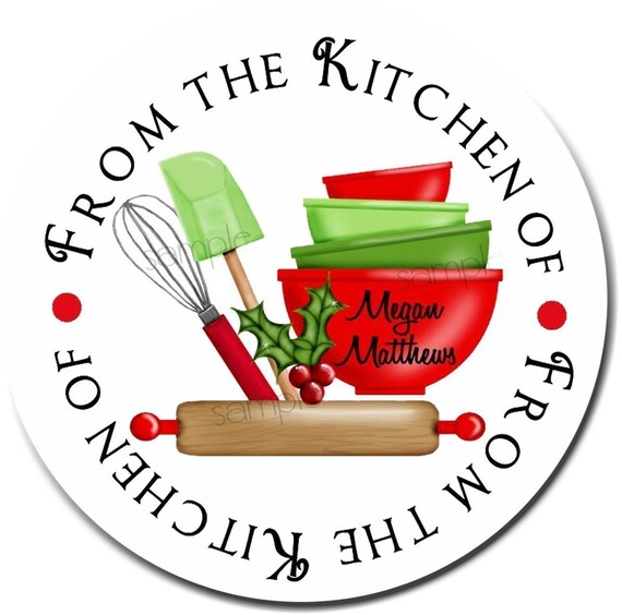 Personalized Christmas Stickers, Baking labels, Rolling Pin, Mixing Bowls, Whisk, Baking, Cooking, Gift Stickers, Baked Goods, Set of 12 Il_570xn
