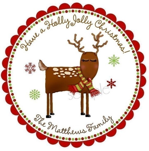 Personalized Christmas Stickers, Whimsical Reindeer, Rudolph, Holiday, Christmas, Gifts, Labels,Favor,Santa, Children, Kids, set of 12 Il_570xn