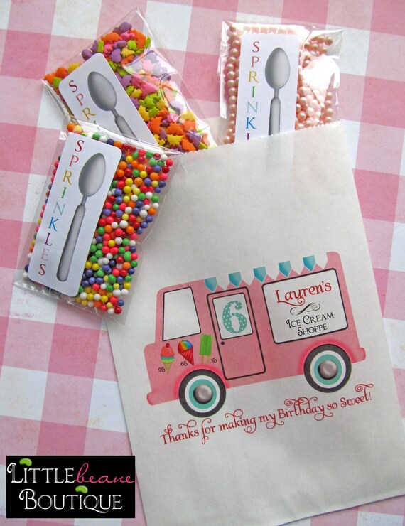 Ice Cream Birthday Party, Personalized Candy Bags, Favor bags, Candy Buffet, Birthday party, Sweets, Treats, Set of 24 Il_570xn