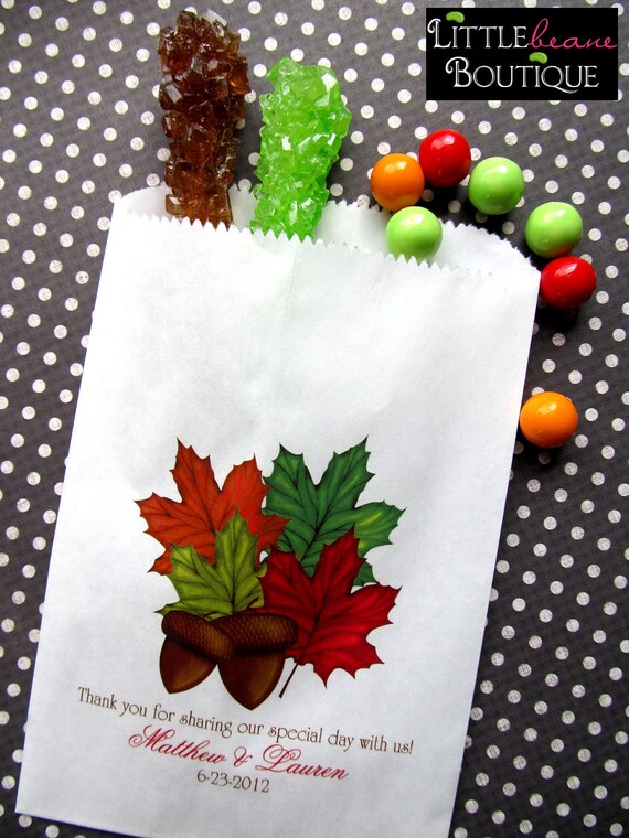 Wedding Candy Bags, Fall Leaves, Acorn, Favor bags, Candy Buffet, Wedding, Bridal Shower, Set of 24 Il_570xn