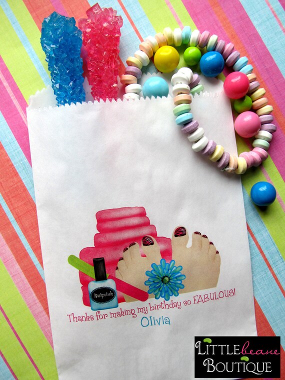 Spa Birthday Party, Spa favor bags, manicure, pedicure, candy bags, Birthday party, Sweets, Treats, Set of 24 Il_570xn