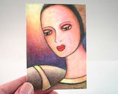 Artist Trading Card, ACEO ATC Art Print, Whimsical Giclee, Medieval Girl Art, Watercolor Illustration, Pink