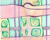Acid Plaid - ACEO original miniature art - watercolour and ink