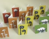 Woodland Mushrooms - Earth Edition Set of 8 handmade mini greeting cards with envelopes and seals