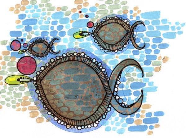 Iridescence - original school of three fish illustration