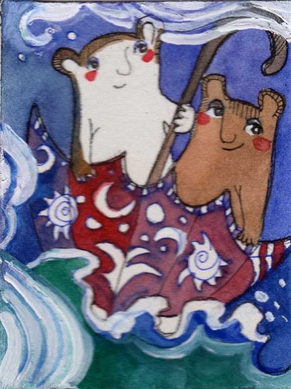 White and Brown ACEO original
