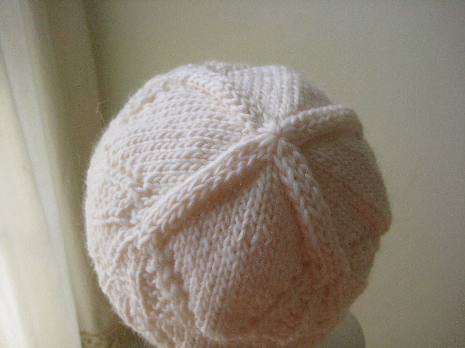 hand knit white wool hat