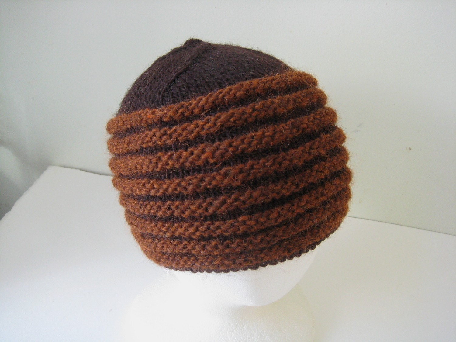 hand knit rust and brown wool and mohair hat
