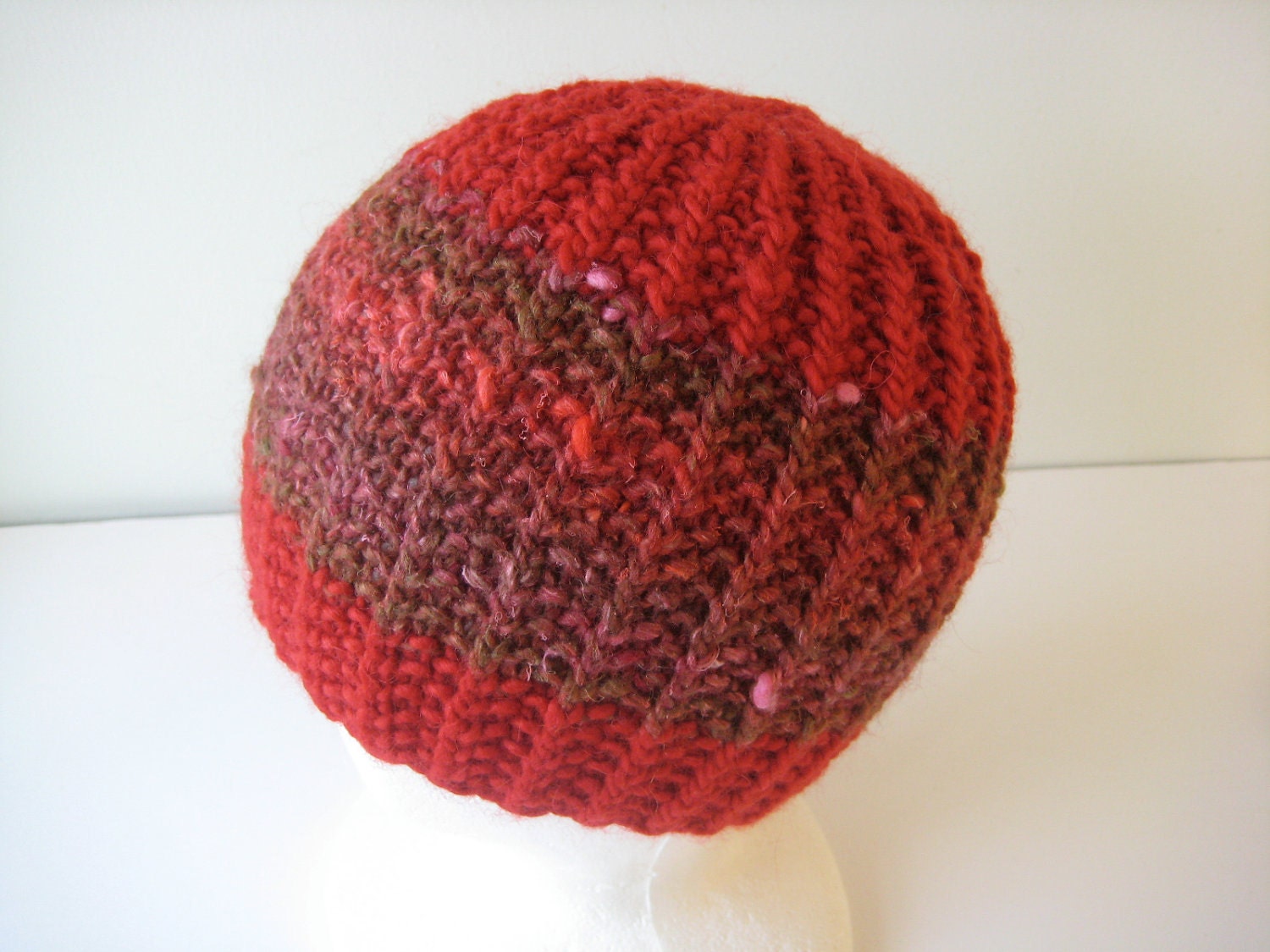 hand knit red wool and silk hat - beaconknits