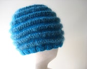 turquoise blue knit hat with mohair - beaconknits