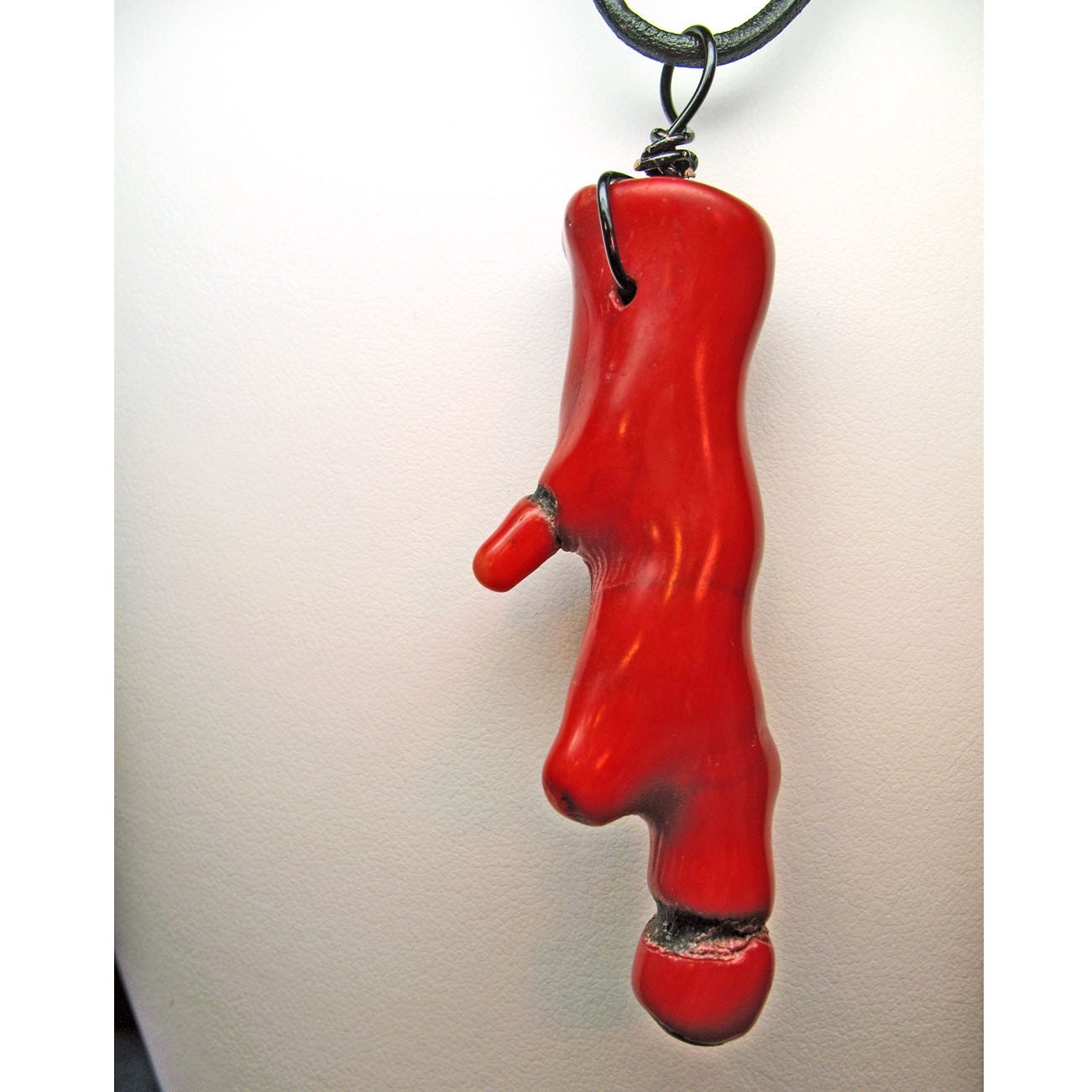 Blood Red Bamboo Coral Pendant on Leather Cord Choker Gothic Men's Necklace for Halloween