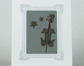 STARDUST UPRIGHT BASS Letterpress Print Jim Flora White Letterpress Vignette Mat