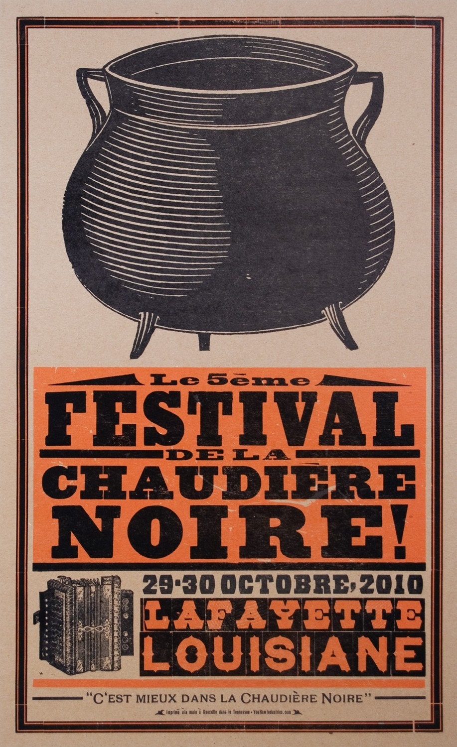 BLACK POT FESTIVAL 2010 Lafayette Louisiana Letterpress Poster Cajun French