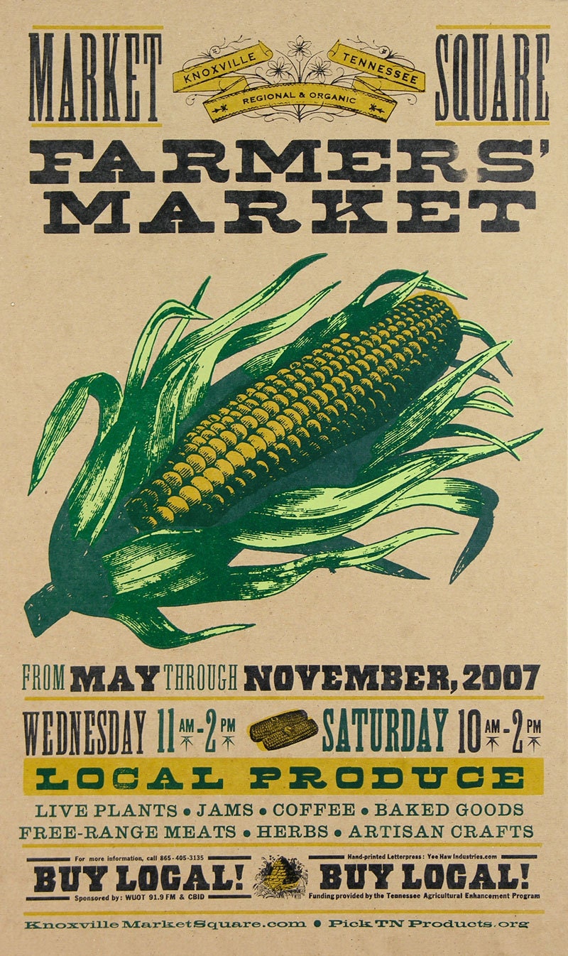 FARMERS MARKET CORN Hand Printed Letterpress Poster