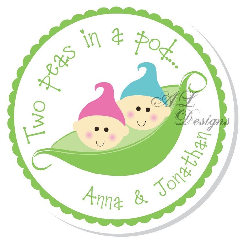 Personalized Shower Stickers -- Two Peas in a Pod -- Personalized Sticker, Personalized Label, Personalized Favor Label -- Choice of Size