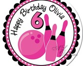 Personalized Birthday Stickers -- Bowling Party Girl --Personalized Labels, Address Labels, Party Favors -- Choice of Size