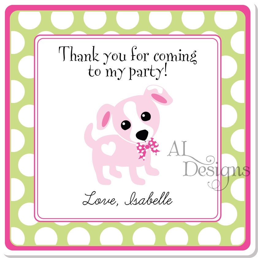 Personalized Birthday Stickers -- Pink Puppy -- Personalized Stickers, Labels, Party Favor Stickers -- Choice of size