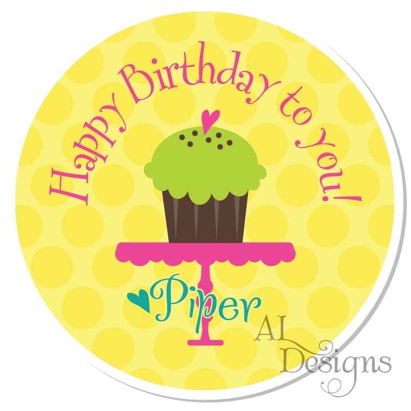 Personalized Birthday Stickers -- Cupcake -- Personalized Labels, Personalized Party Stickers, Personalized Childrens Label