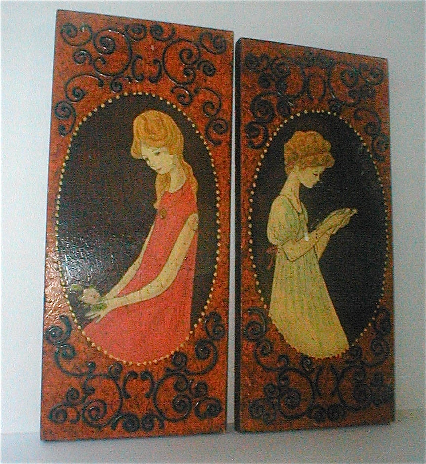 Mod Girls Portrait Plaques- Vintage Early 60s - Hand Drawn and Decoupaged
