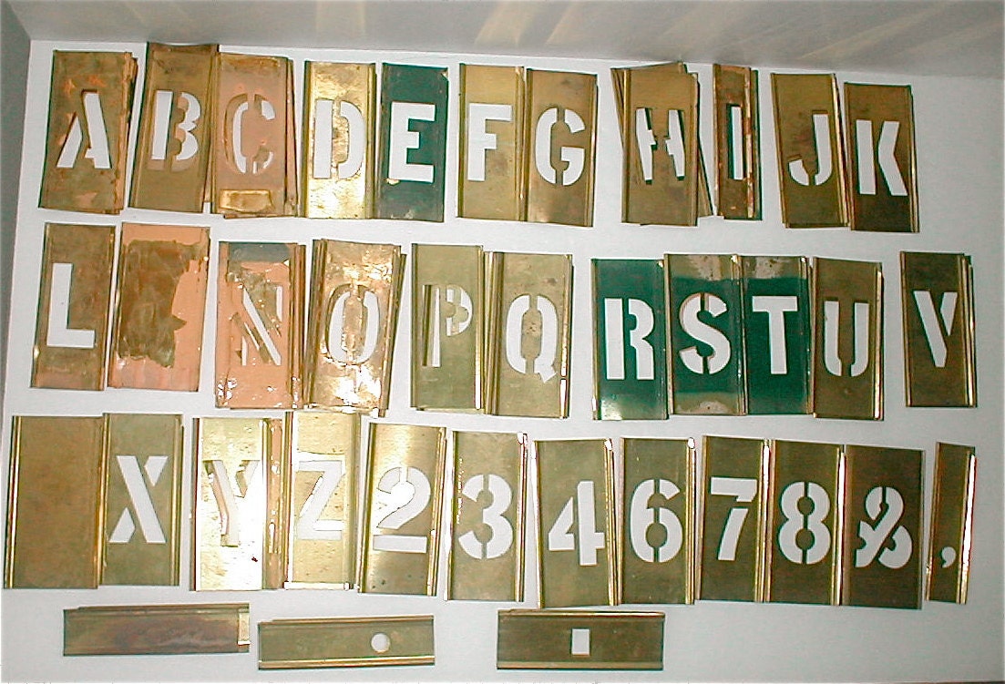 RESERVED for Jo -------Old Brass Alphabet Stencils - Half inch Scale Industrial Sign Making