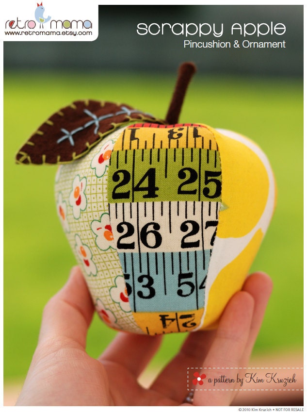 PDF Sewing Pattern for Scrappy Apple Pincushion and Ornament Instant Download