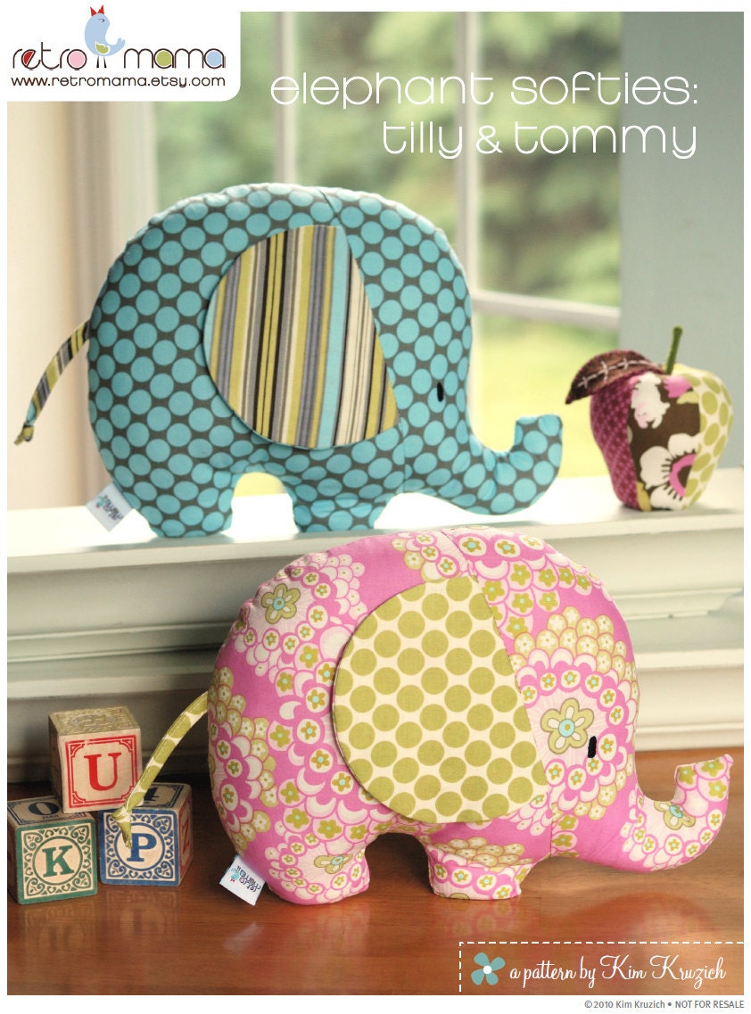 Tilly and Tommy Elephant Softies PDF Sewing Pattern Instant Download