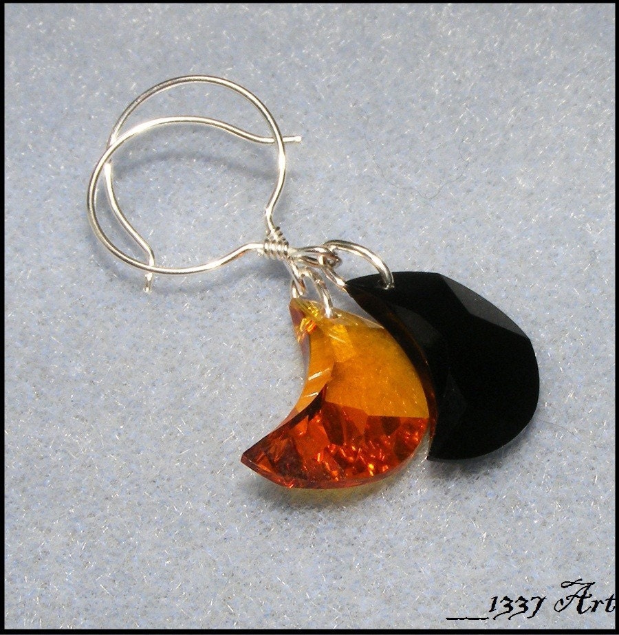 Crystal Moon Earrings with Large Sterling Silver Ear Wires / Celestial Earrings / Halloween Jewelry MADE TO ORDER