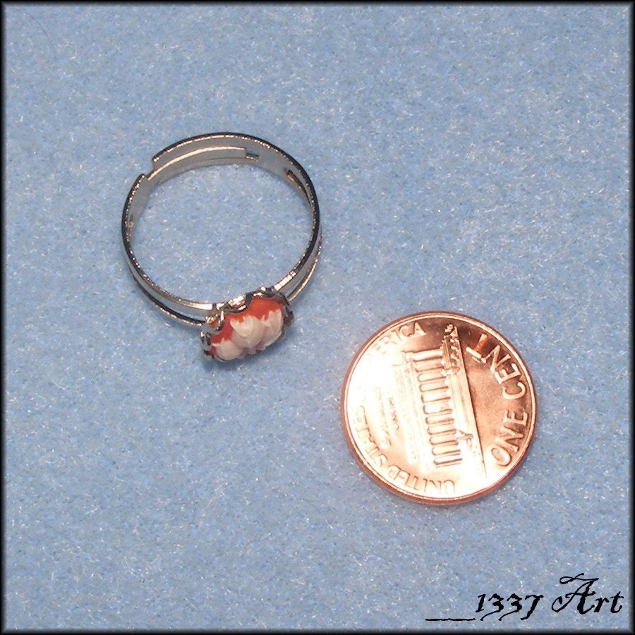 ON SALE Cameo Ring, Silver Adjustable with Cream and Orange Flowers