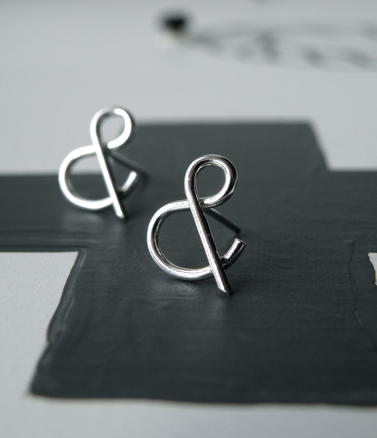 You and Me - Ampersand silver modern stud earrings