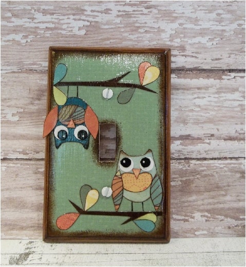 Decoupaged Light Switch Plate Cover - Whimsical Owl  Switch Plate Cover -MADE TO ORDER----Please See Listing for Details
