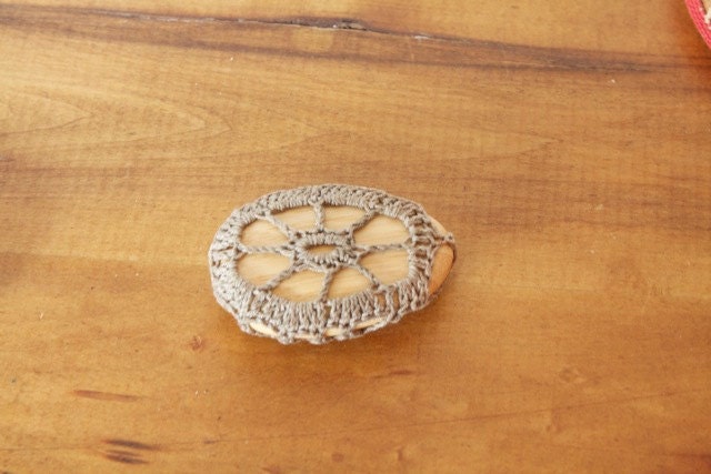 natural dyed crochet covered bamboo stone