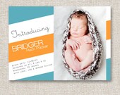 Modern Birth Announcement, Stripes Baby Boy or Baby Girl Photo Birth Announcement, Modern Retro Photo Card, Custom Baby Announcement