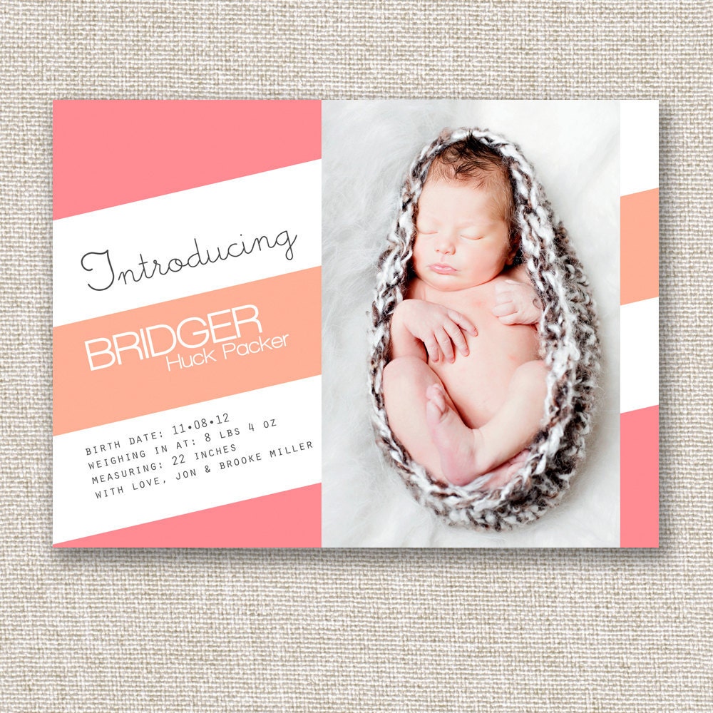 Modern Birth Announcement, Baby Girl Annnouncement, Baby Boy Announcement, Retro Stripes Photo Card Announcement
