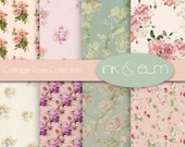 Vintage Rose Digital Paper,  Vintage Floral and Rose Backgrounds, Shabby Chic Floral and Roses, Digital Scrapbook Paper