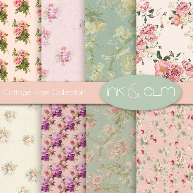 Vintage Rose Digital Paper,  Vintage Floral and Rose Backgrounds, Shabby Chic Floral and Roses, Digital Scrapbook Paper