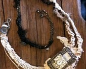 Monday's Child -- antique rhinestone and button textile necklace -- reclaimed vintage