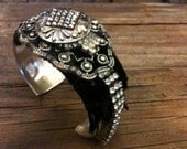 Chiaroscuro -- sterling silver assemblage textile bracelet -- reclaimed vintage