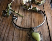 When Dew Falls on Moss -- salvage textile necklace with jade pendant -- reclaimed vintage