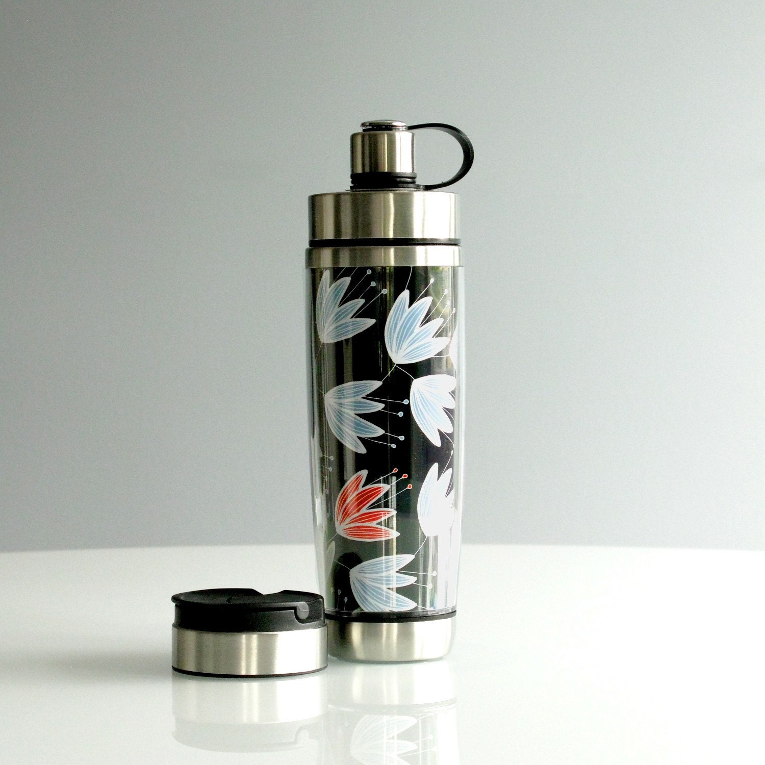 RESERVED for Melissa - BLK Flowers, Hot and Cold Travel Mug
